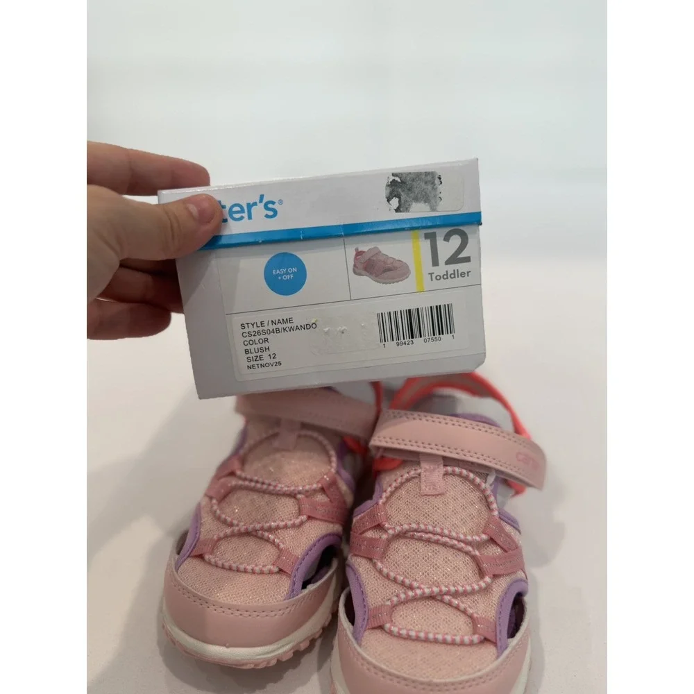 CARTERS Toddelr Girls Pink Sandals 12 Slip On Kwando Walking Shoes Summer New